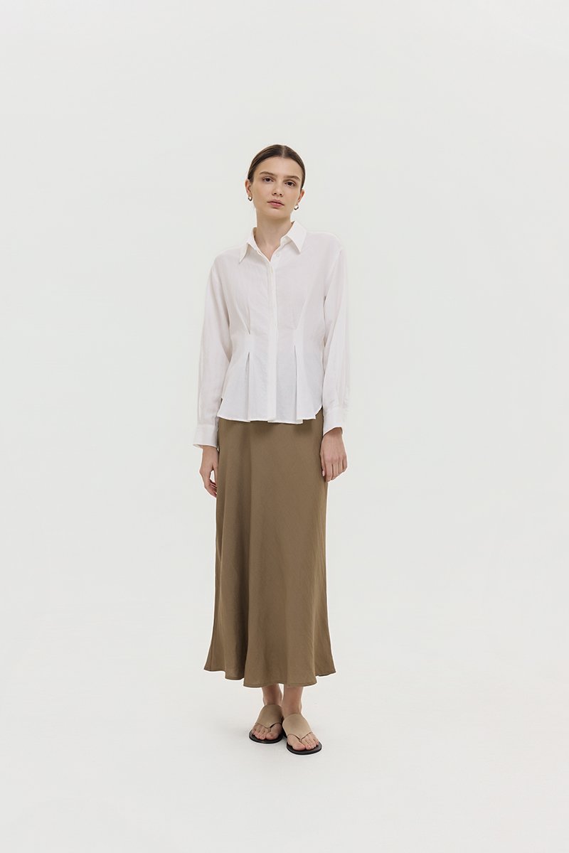 MIRELLE PLEATED WAIST LINEN SHIRT