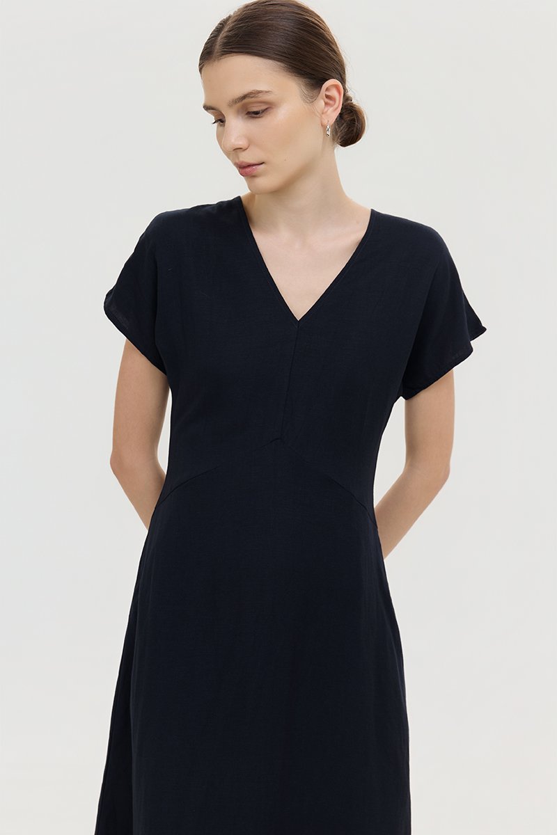VERNESSA EMPIRE WAIST LINEN MIDI DRESS