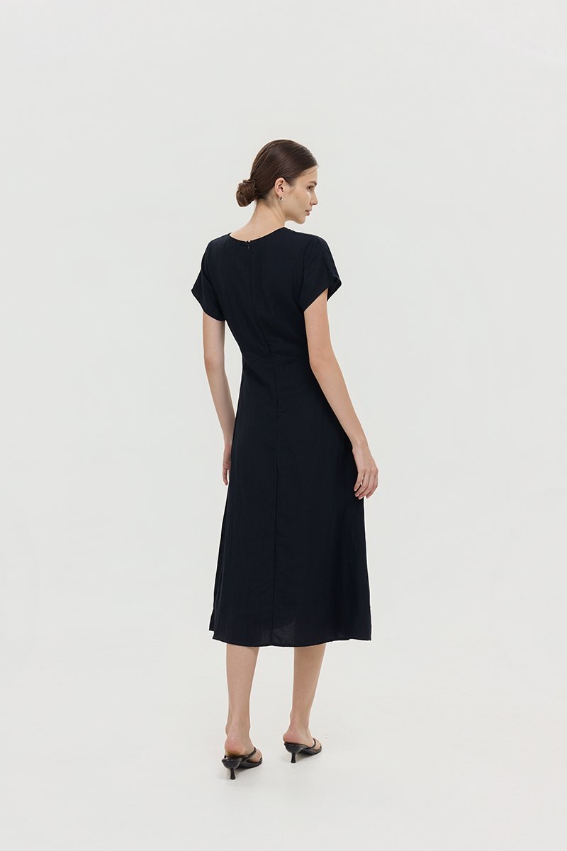 VERNESSA EMPIRE WAIST LINEN MIDI DRESS