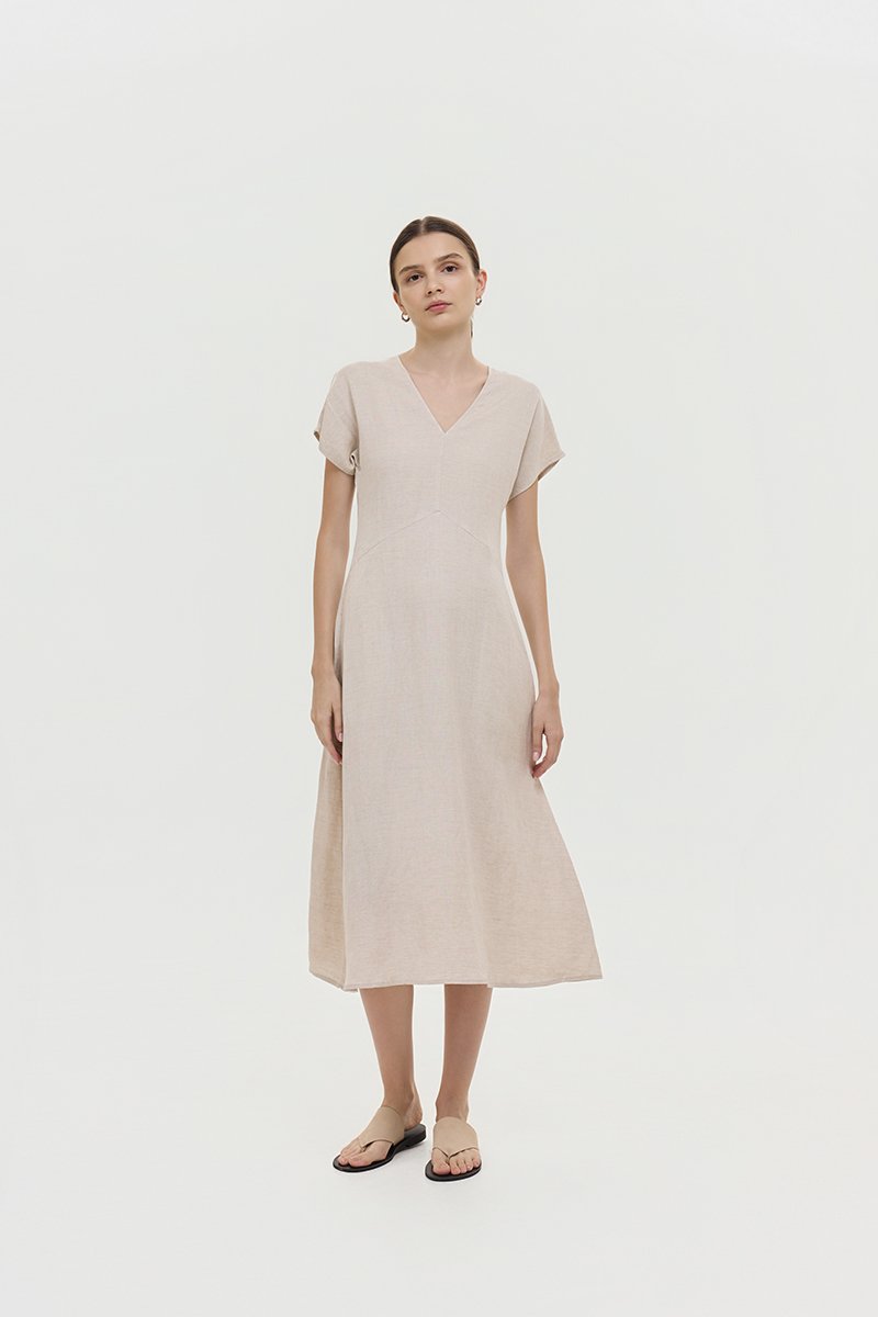 VERNESSA EMPIRE WAIST LINEN MIDI DRESS
