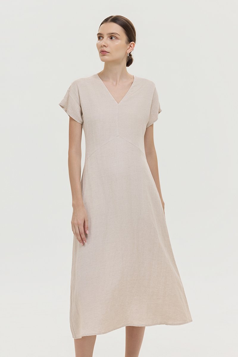 VERNESSA EMPIRE WAIST LINEN MIDI DRESS