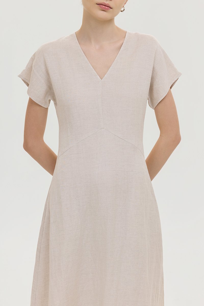 VERNESSA EMPIRE WAIST LINEN MIDI DRESS