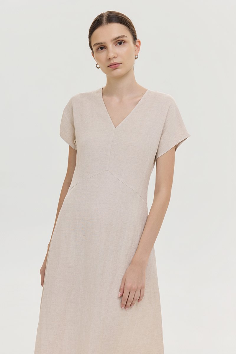 VERNESSA EMPIRE WAIST LINEN MIDI DRESS
