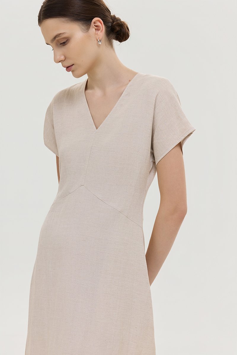 VERNESSA EMPIRE WAIST LINEN MIDI DRESS