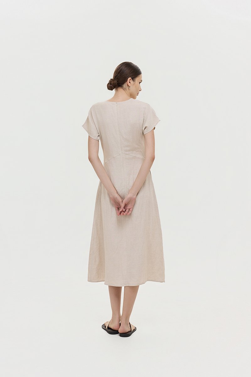 VERNESSA EMPIRE WAIST LINEN MIDI DRESS