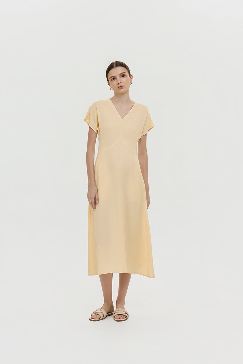 VERNESSA EMPIRE WAIST LINEN MIDI DRESS
