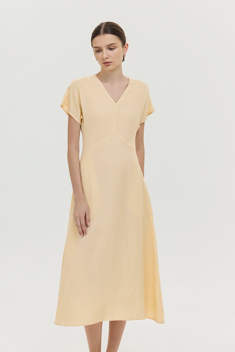 VERNESSA EMPIRE WAIST LINEN MIDI DRESS