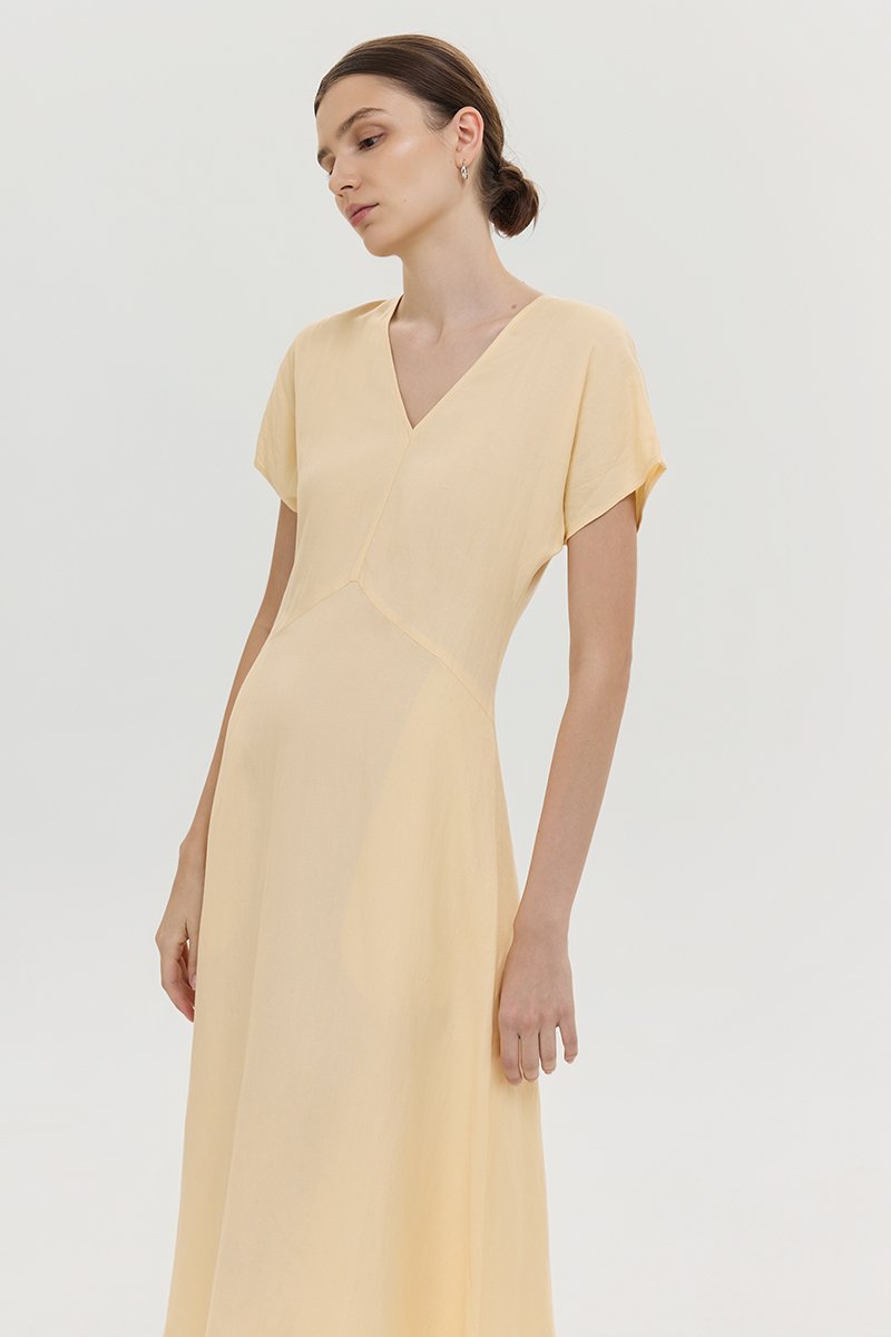 VERNESSA EMPIRE WAIST LINEN MIDI DRESS