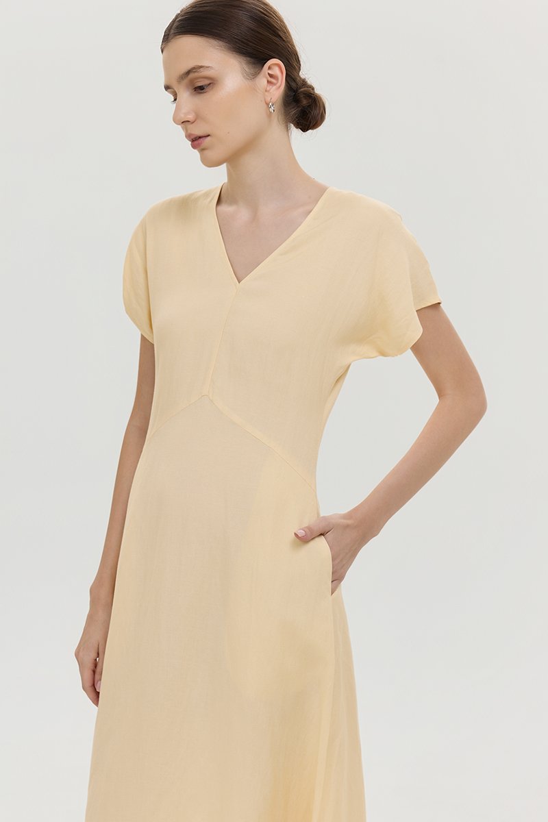 VERNESSA EMPIRE WAIST LINEN MIDI DRESS