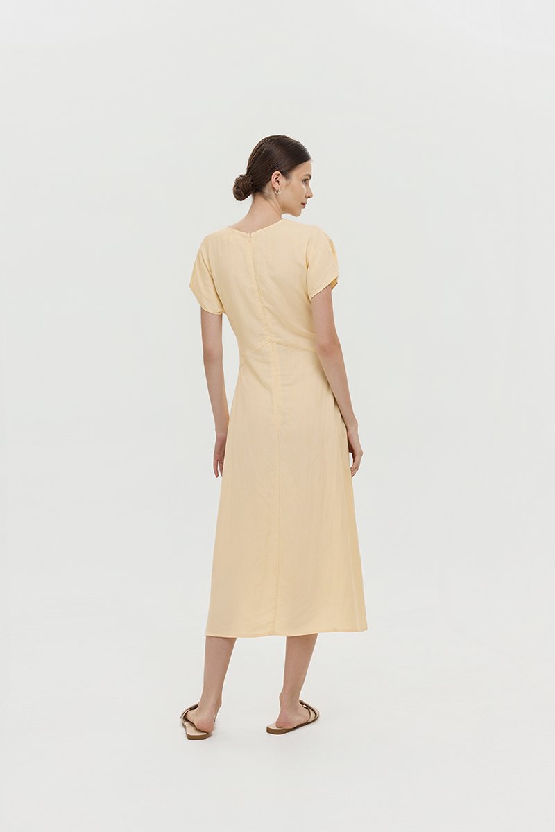 VERNESSA EMPIRE WAIST LINEN MIDI DRESS