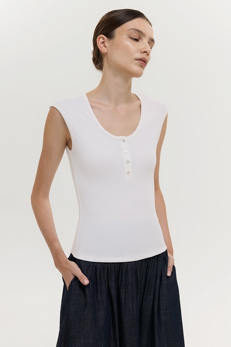 YURIE RIBBED BUTTONDOWN TOP