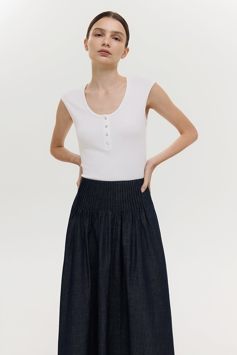 YURIE RIBBED BUTTONDOWN TOP
