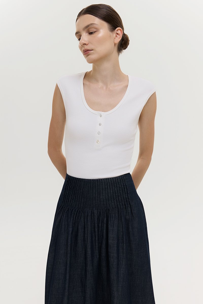 YURIE RIBBED BUTTONDOWN TOP