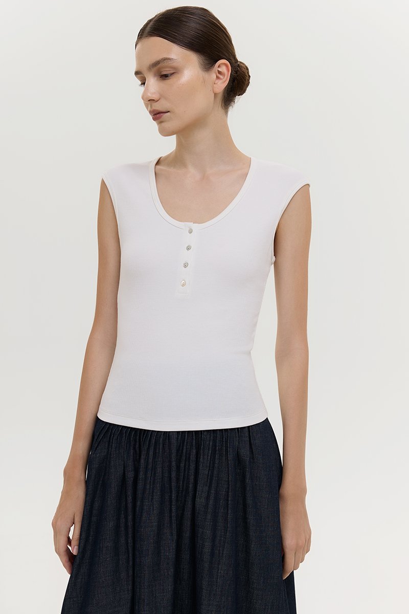 YURIE RIBBED BUTTONDOWN TOP