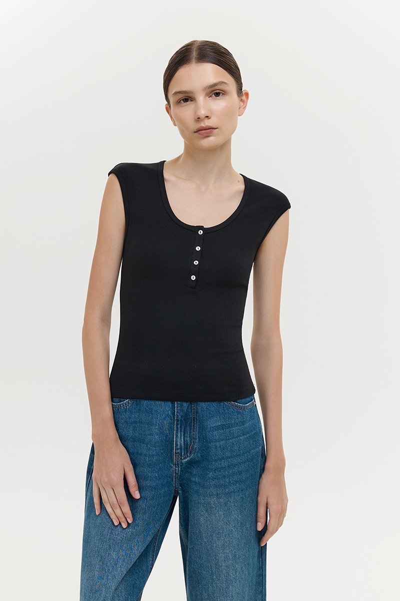 YURIE RIBBED BUTTONDOWN TOP