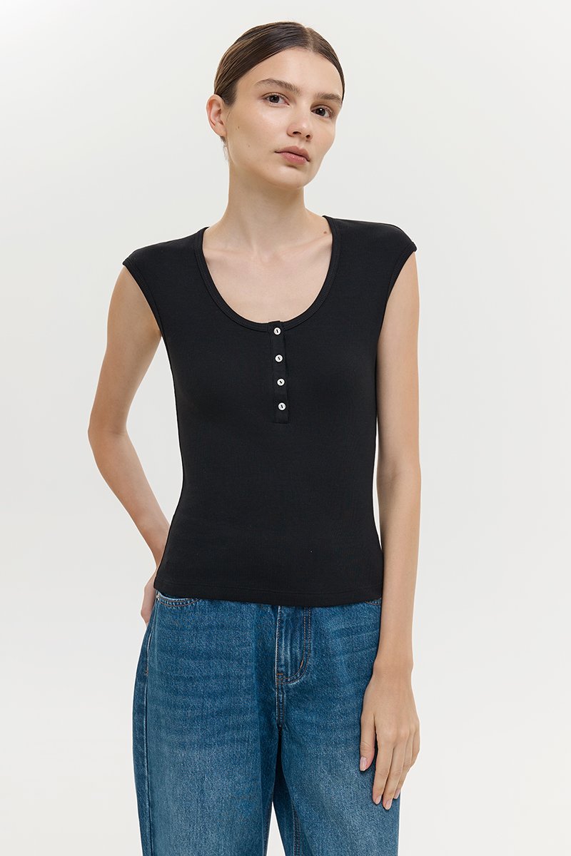 YURIE RIBBED BUTTONDOWN TOP