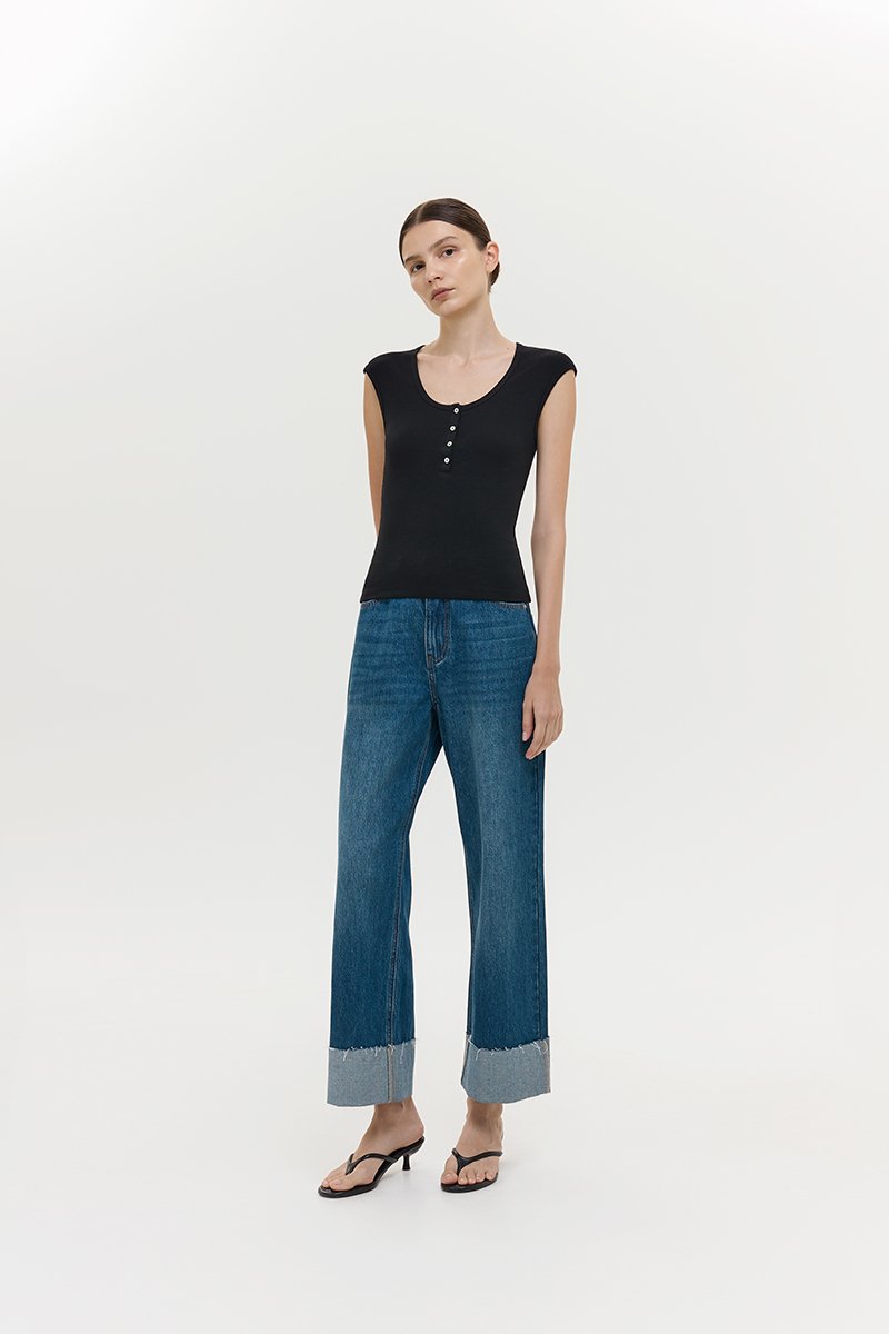 YURIE RIBBED BUTTONDOWN TOP