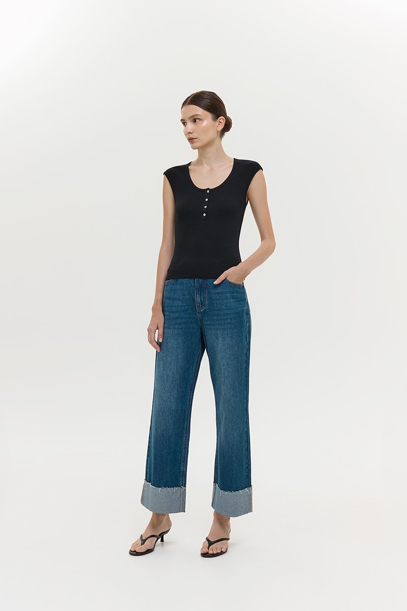 YURIE RIBBED BUTTONDOWN TOP