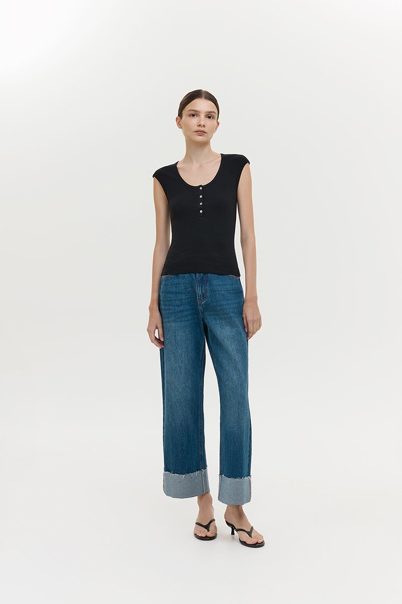 YURIE RIBBED BUTTONDOWN TOP