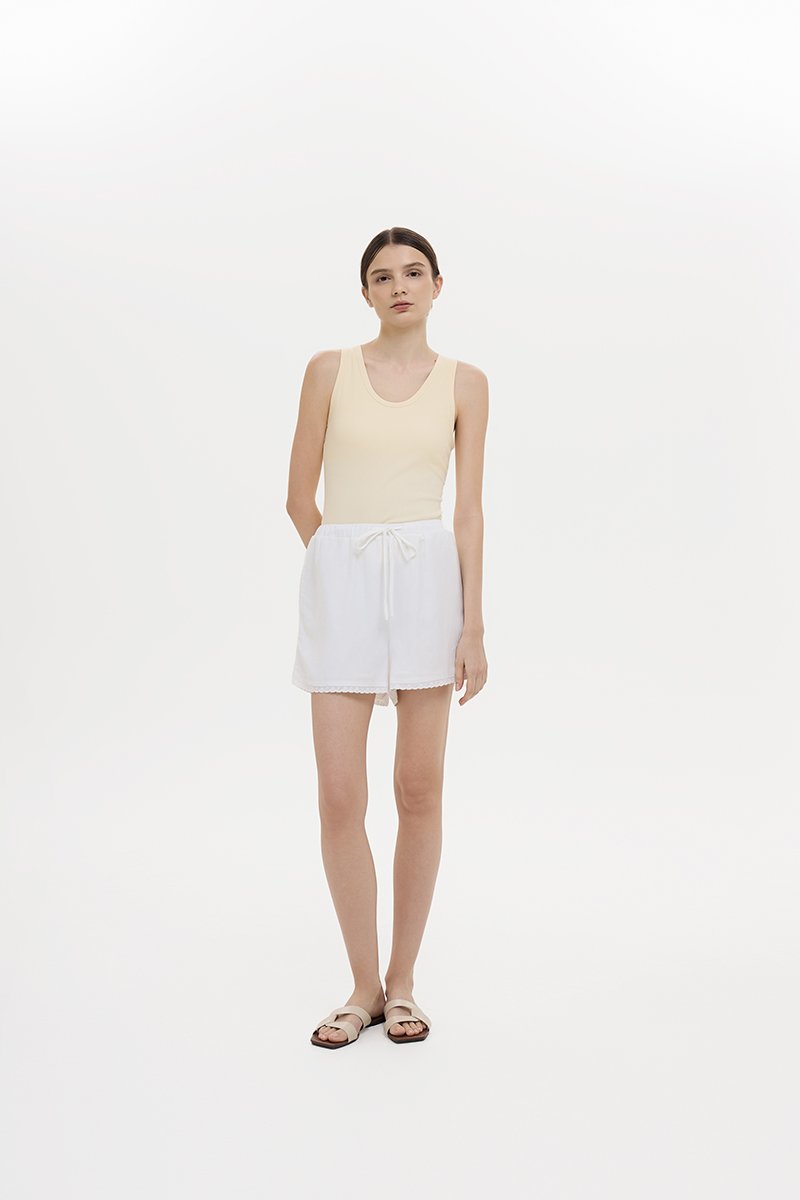 BELLA LACE TRIM DRAWSTRING LINEN SHORTS