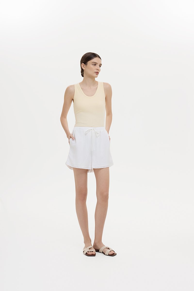 BELLA LACE TRIM DRAWSTRING LINEN SHORTS
