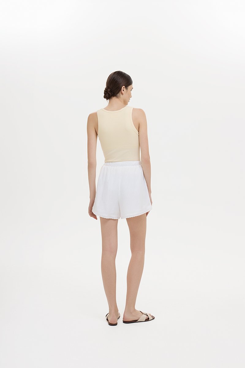 BELLA LACE TRIM DRAWSTRING LINEN SHORTS