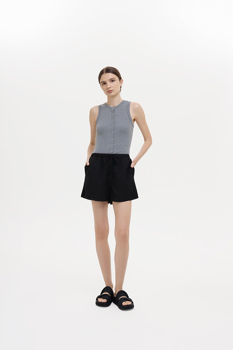 BELLA LACE TRIM DRAWSTRING LINEN SHORTS