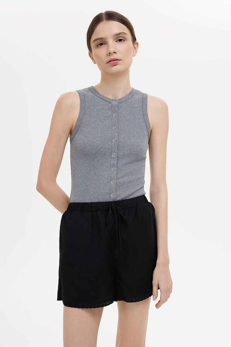 BELLA LACE TRIM DRAWSTRING LINEN SHORTS