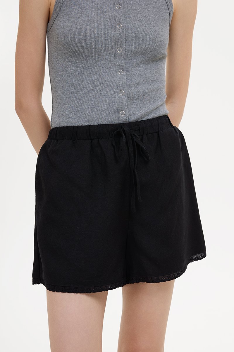 BELLA LACE TRIM DRAWSTRING LINEN SHORTS
