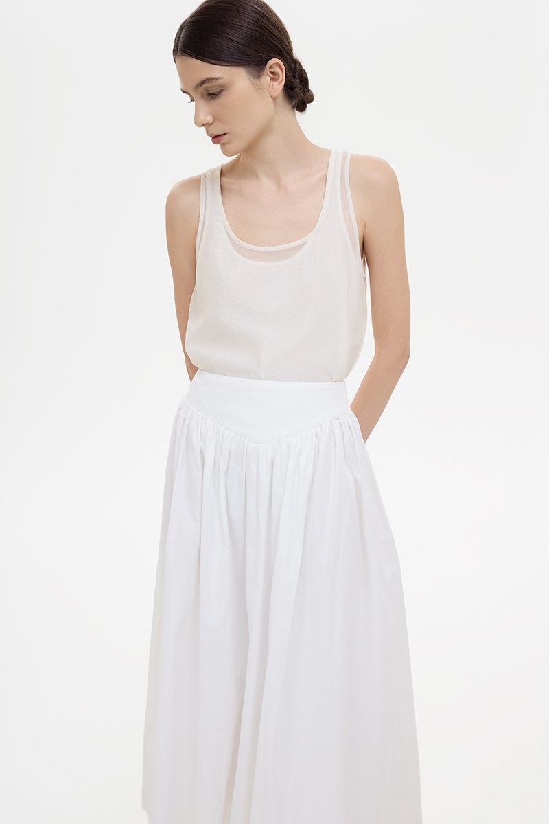 VEDA RUCHED HIGHWAIST FLARE MIDI SKIRT