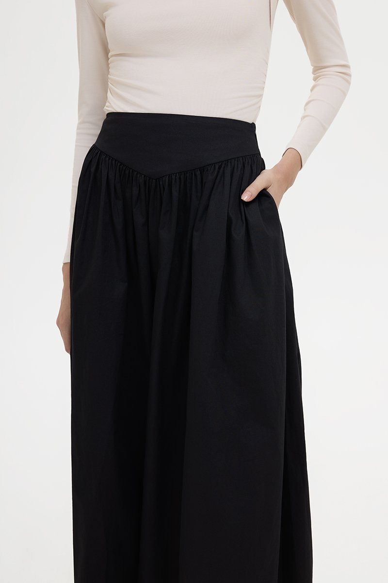 VEDA RUCHED HIGHWAIST FLARE MIDI SKIRT