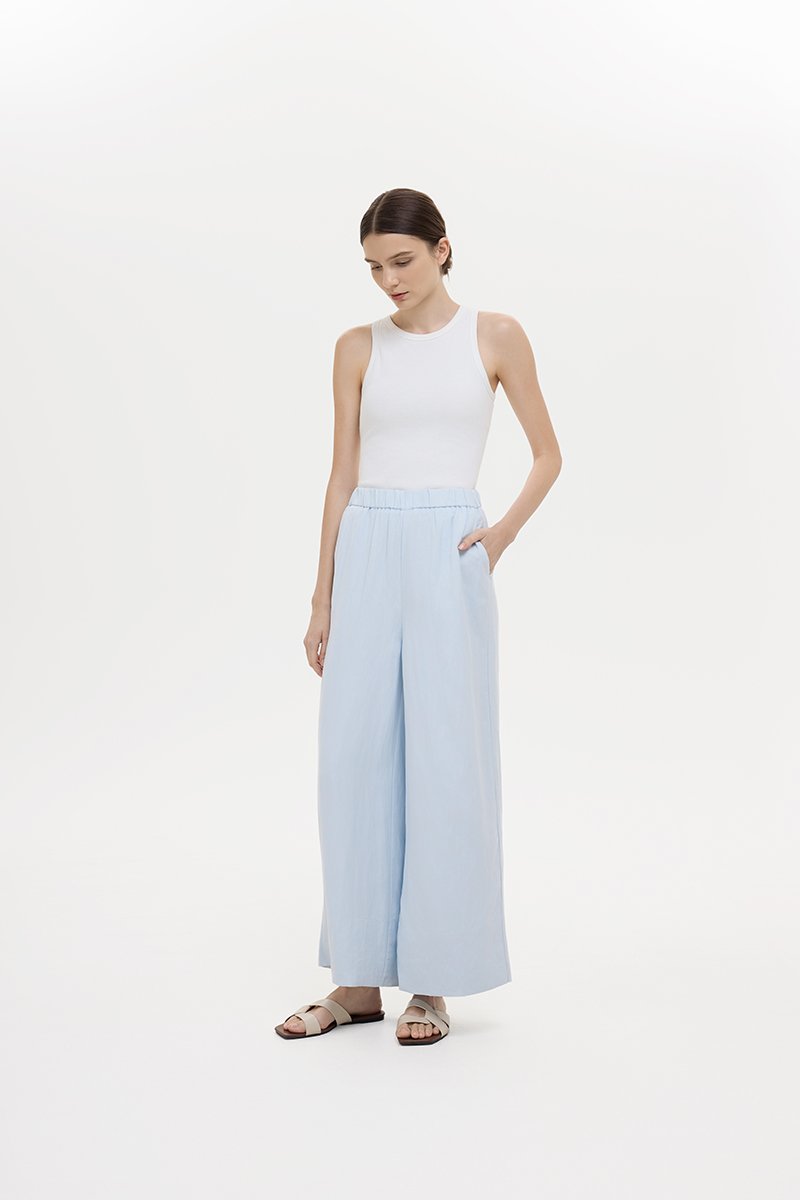 HARLEY ELASTIC WAISTBAND WIDE LEG LINEN PANTS