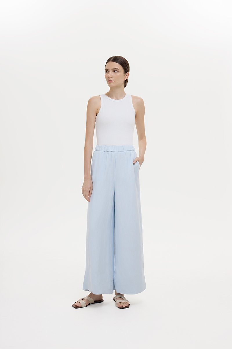 HARLEY ELASTIC WAISTBAND WIDE LEG LINEN PANTS