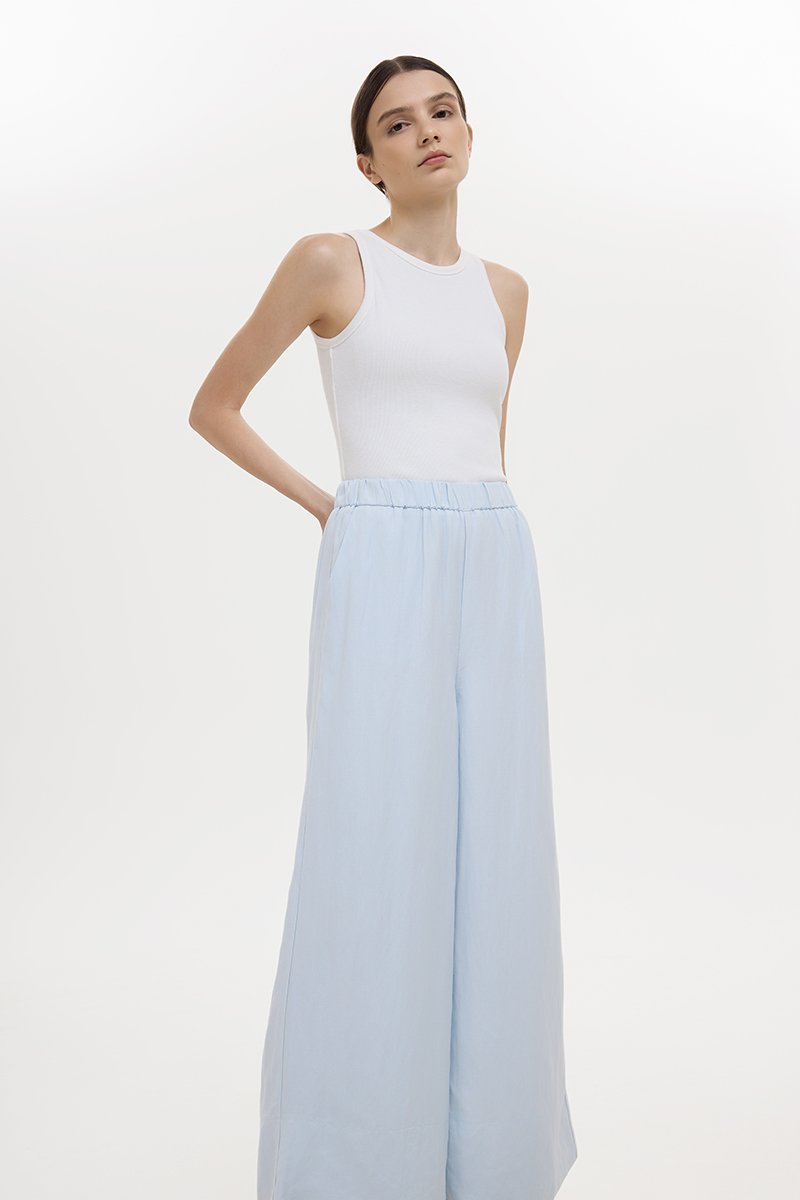 HARLEY ELASTIC WAISTBAND WIDE LEG LINEN PANTS