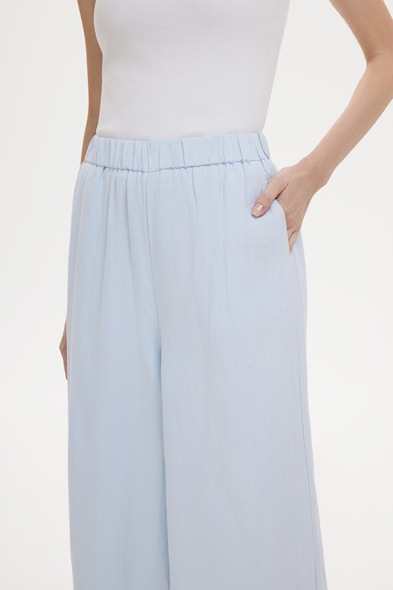 HARLEY ELASTIC WAISTBAND WIDE LEG LINEN PANTS