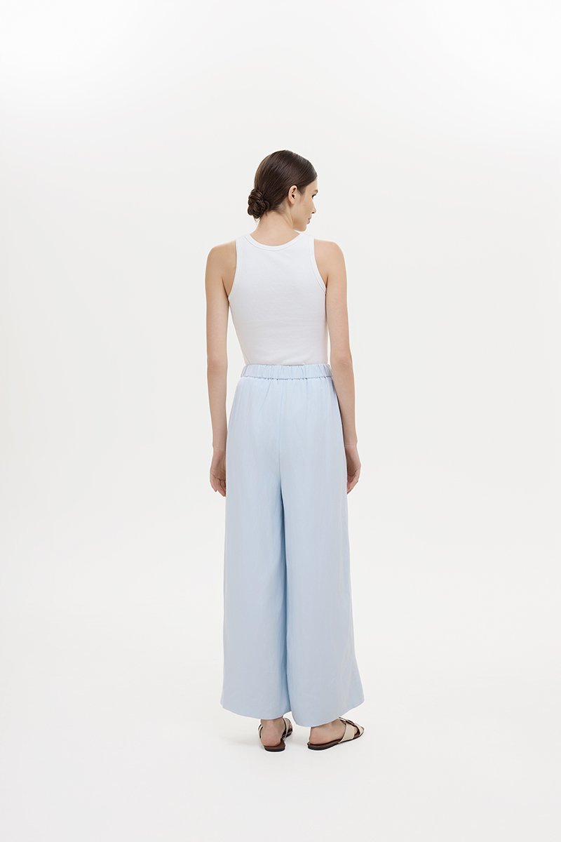 HARLEY ELASTIC WAISTBAND WIDE LEG LINEN PANTS