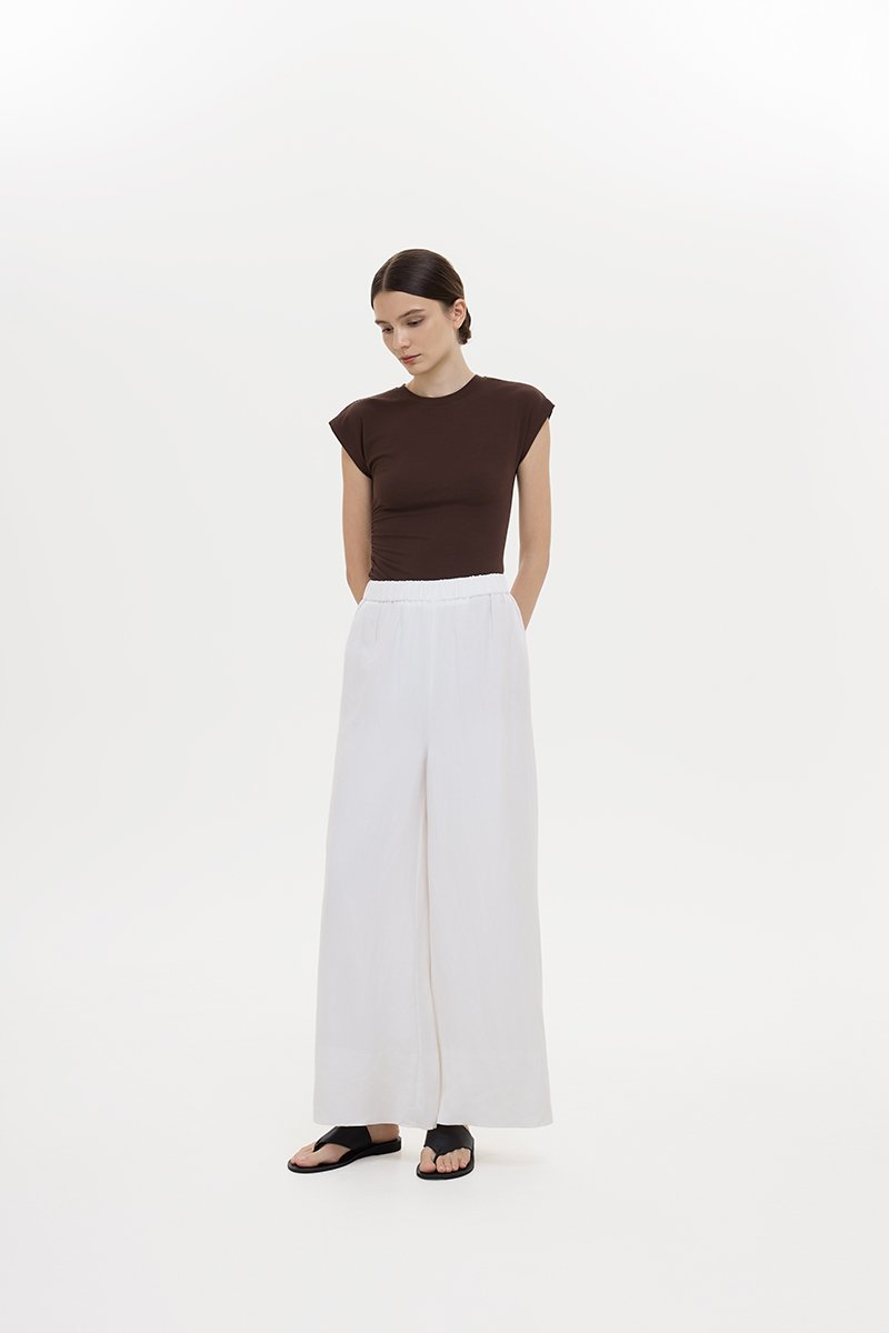 HARLEY ELASTIC WAISTBAND WIDE LEG LINEN PANTS
