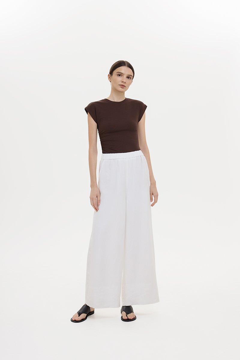 HARLEY ELASTIC WAISTBAND WIDE LEG LINEN PANTS