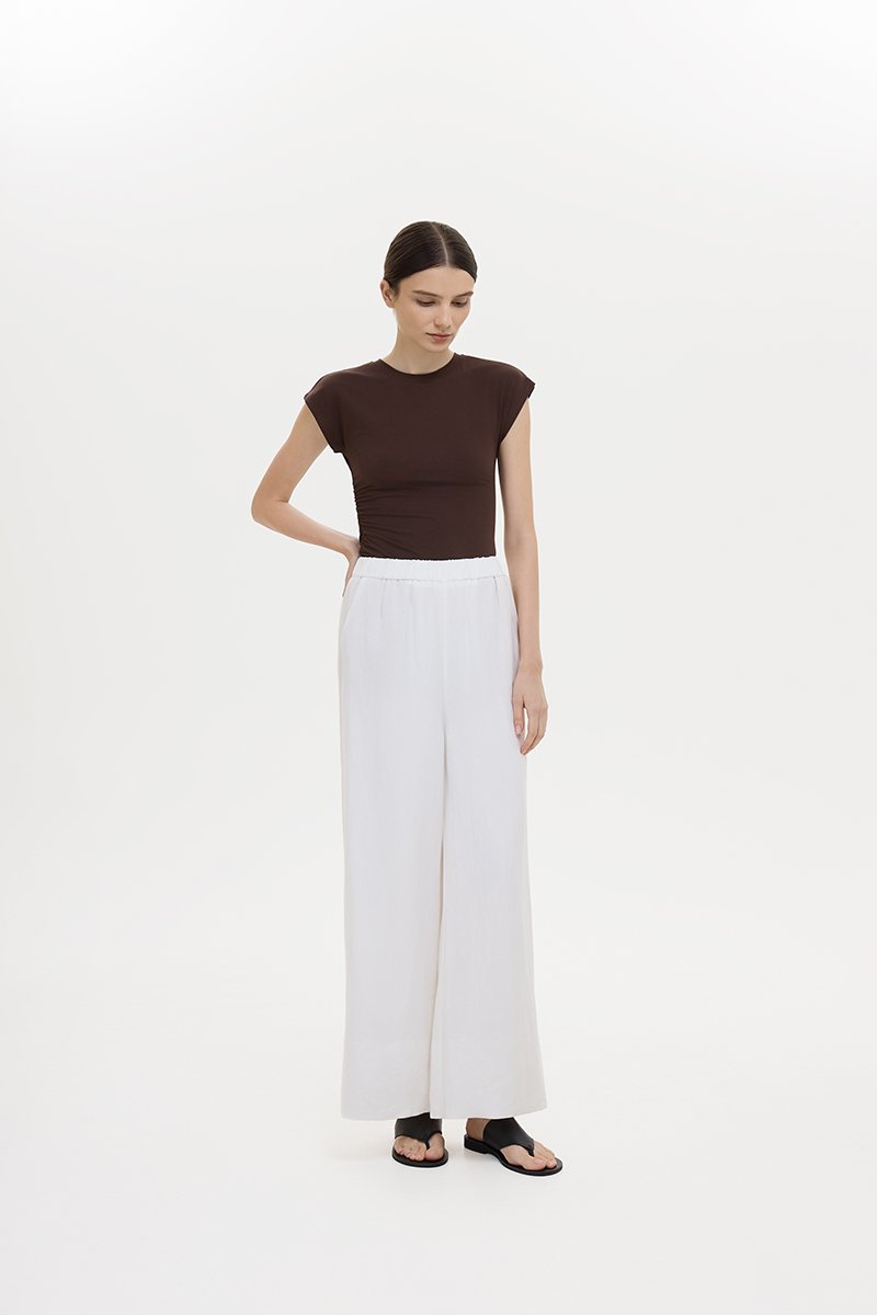 HARLEY ELASTIC WAISTBAND WIDE LEG LINEN PANTS