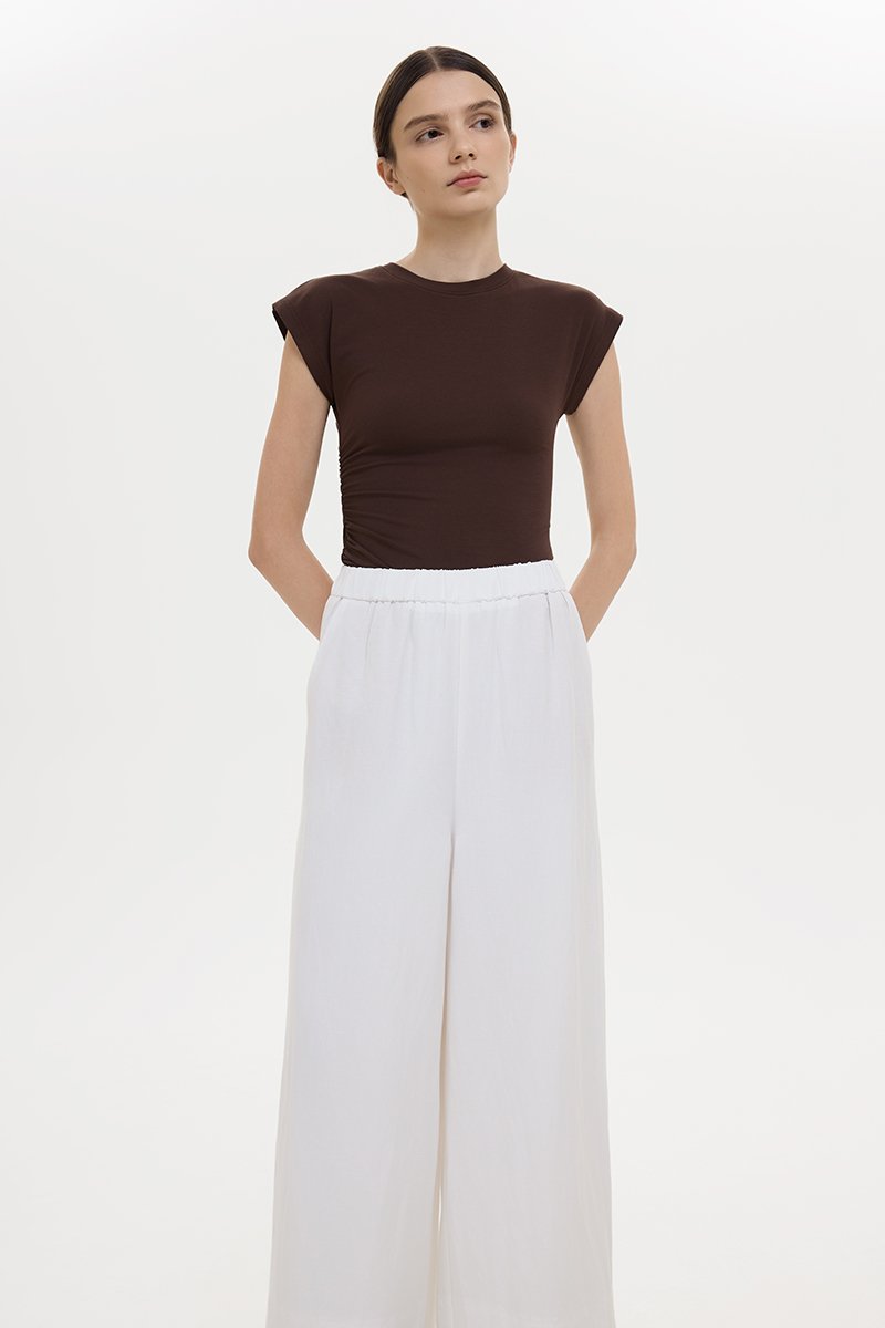 HARLEY ELASTIC WAISTBAND WIDE LEG LINEN PANTS