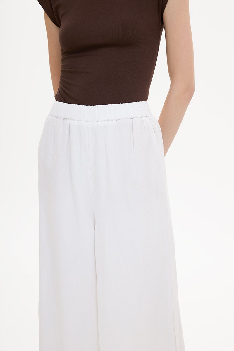 HARLEY ELASTIC WAISTBAND WIDE LEG LINEN PANTS