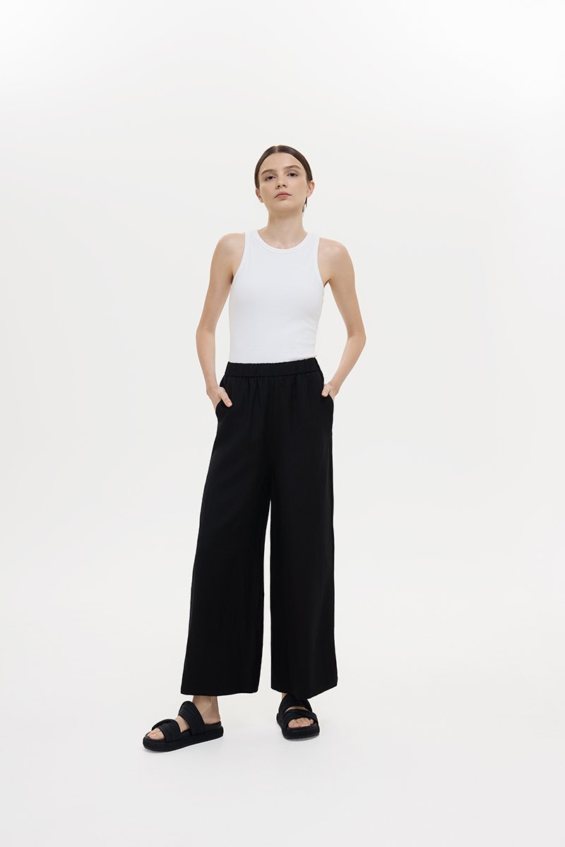 HARLEY ELASTIC WAISTBAND WIDE LEG LINEN PANTS