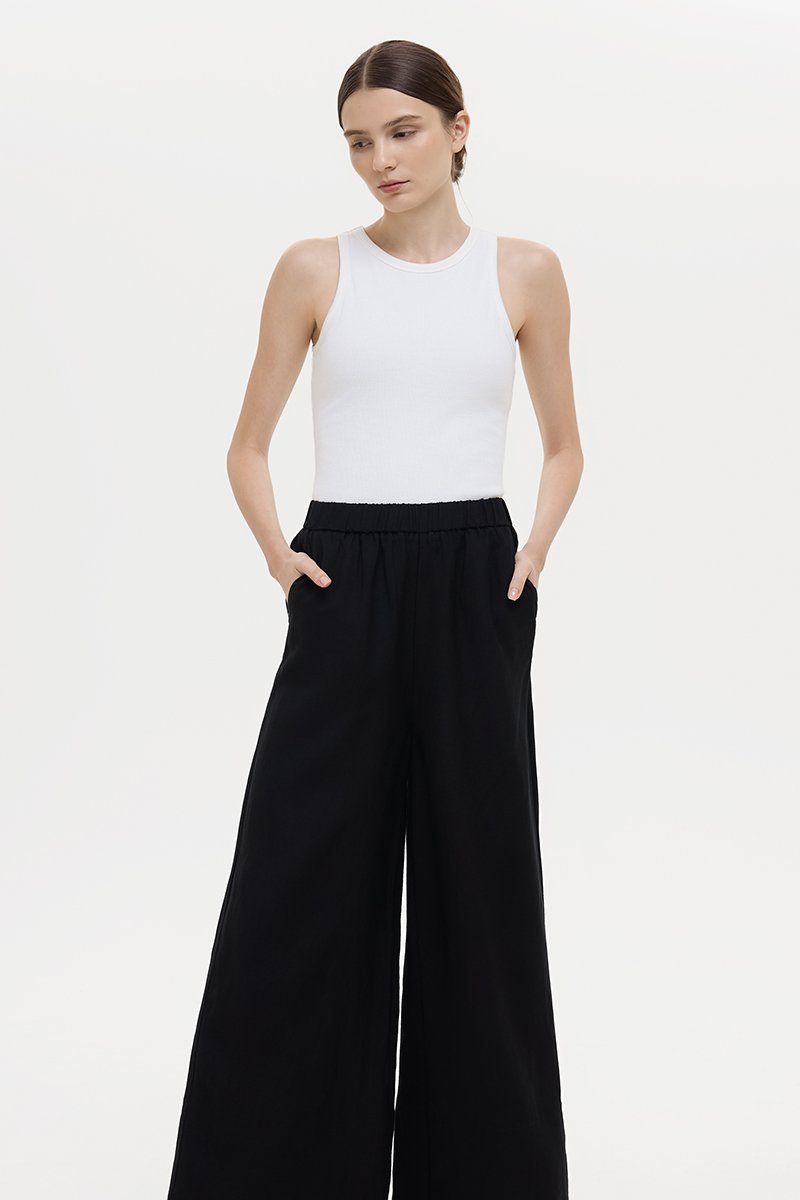 HARLEY ELASTIC WAISTBAND WIDE LEG LINEN PANTS