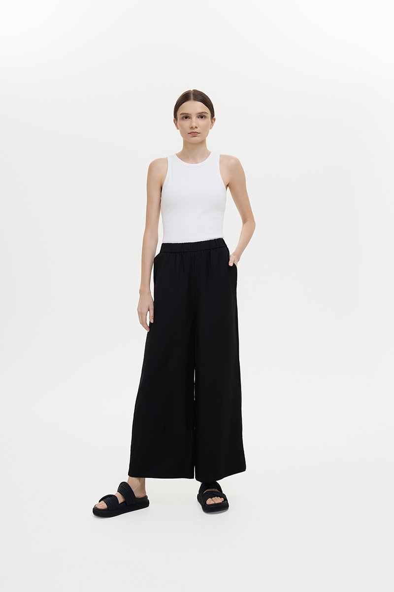 HARLEY ELASTIC WAISTBAND WIDE LEG LINEN PANTS