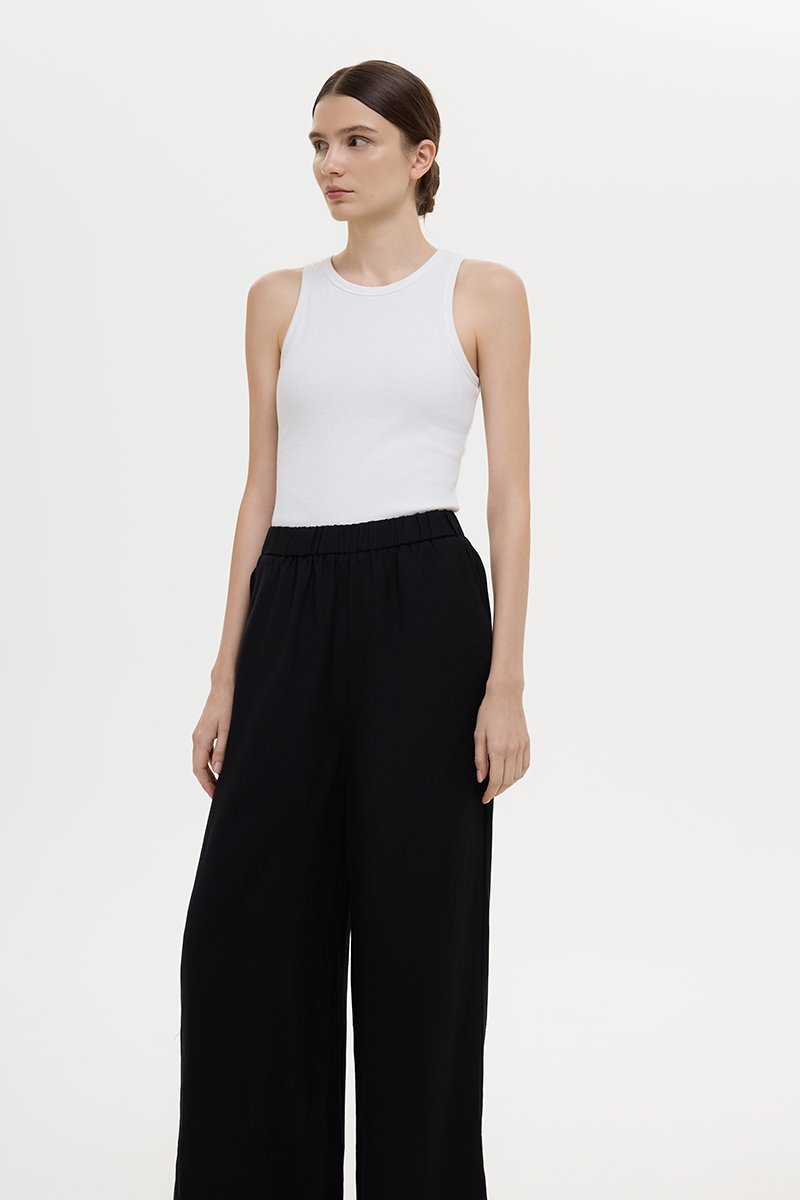 HARLEY ELASTIC WAISTBAND WIDE LEG LINEN PANTS
