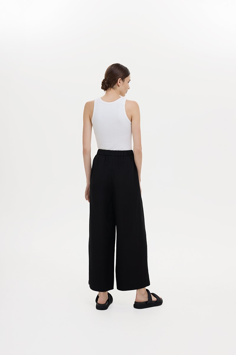 HARLEY ELASTIC WAISTBAND WIDE LEG LINEN PANTS