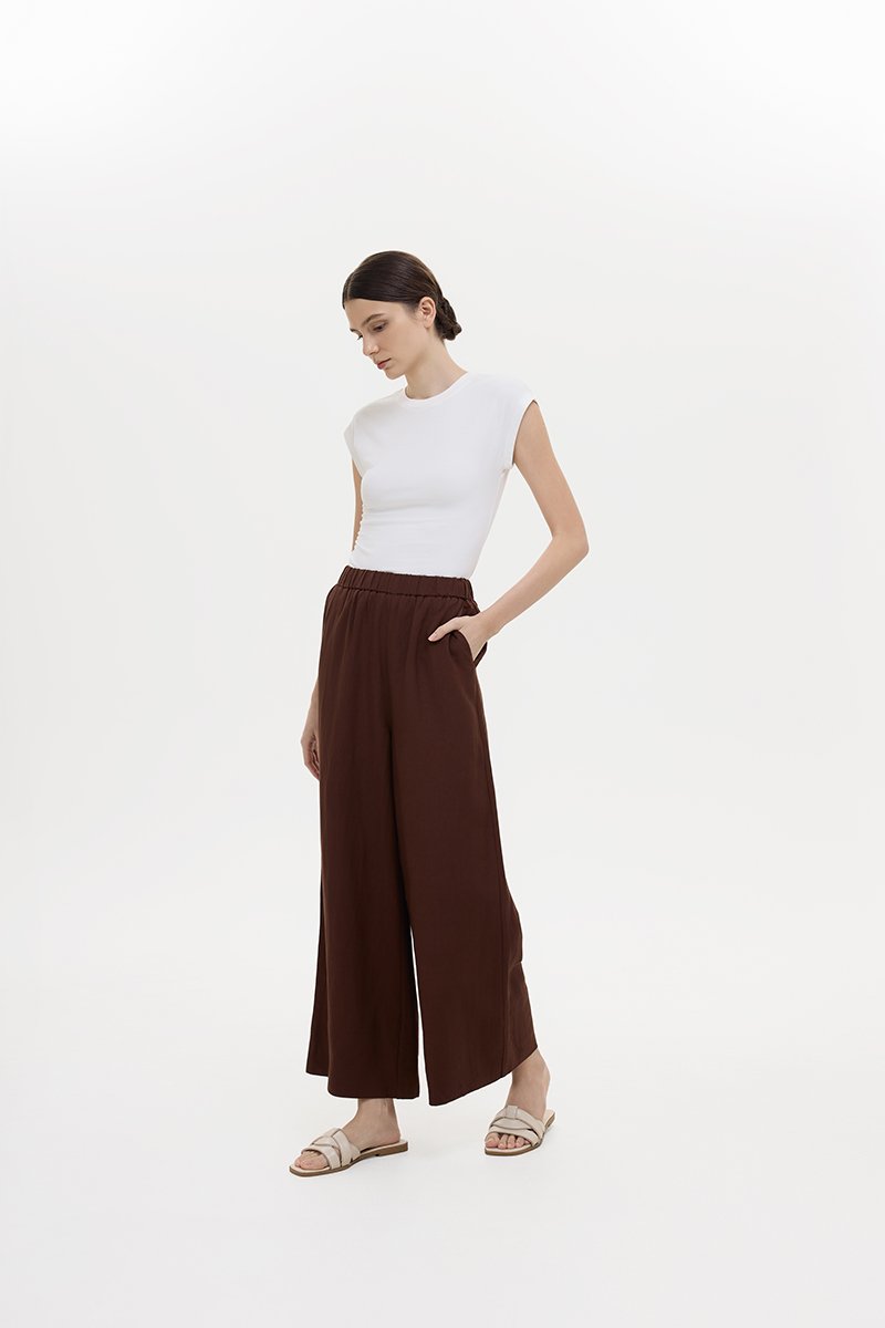 HARLEY ELASTIC WAISTBAND WIDE LEG LINEN PANTS