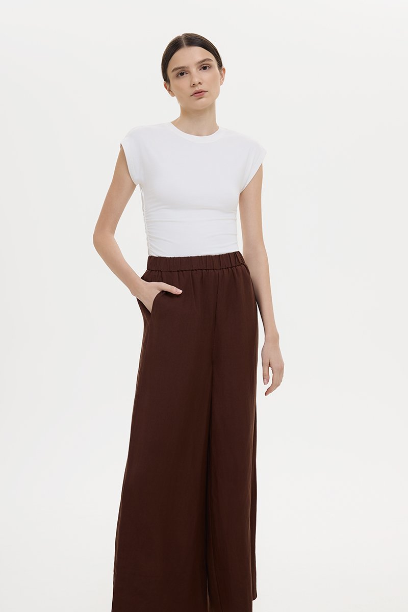 HARLEY ELASTIC WAISTBAND WIDE LEG LINEN PANTS