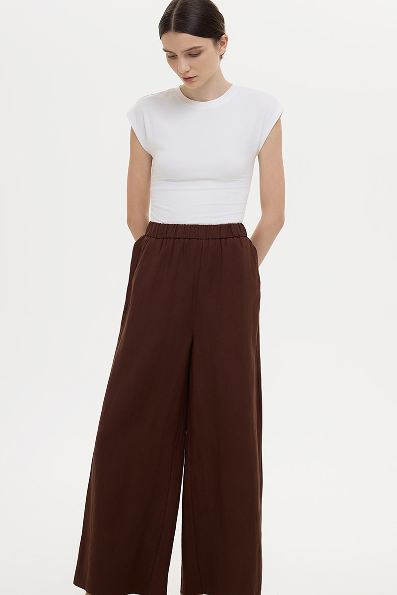 HARLEY ELASTIC WAISTBAND WIDE LEG LINEN PANTS