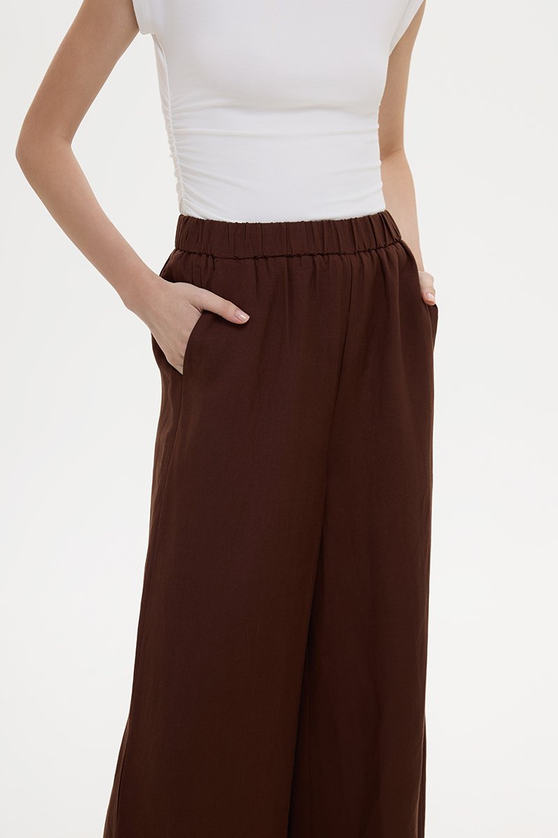 HARLEY ELASTIC WAISTBAND WIDE LEG LINEN PANTS